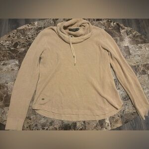 Ralph Lauren Top Womens Size Large Tan Waffle Knit Cowl Neck Long Sleeve